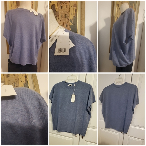 VINCE NWT CASHMERE WOMEN'S RIBBED TRIM TANK TOP LIGHT  BLUE TOP BLOUSE - Large - Picture 2 of 12